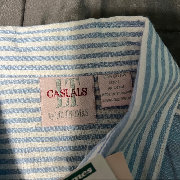 LT Casuals by Liz Thomas white blue striped button down shirt beaded nwt large - Picture 4 of 7